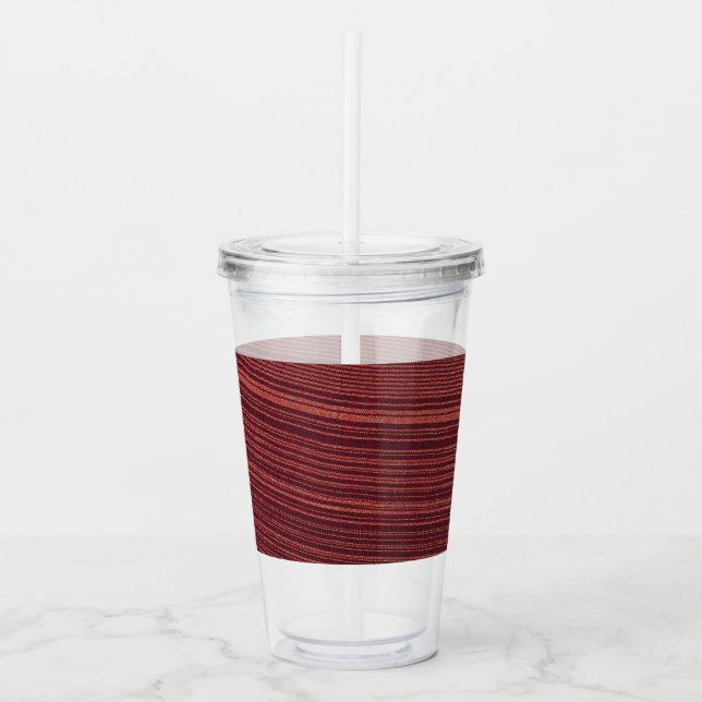 red stripe fabric textiled acrylic tumbler (Front)