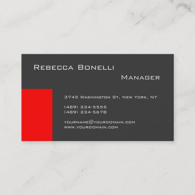 Red Stripe Grey Stylish Manager Business Card (Front)