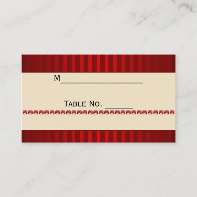 Red Stripe Ivory Band with Row Rubies Place Card (Front)