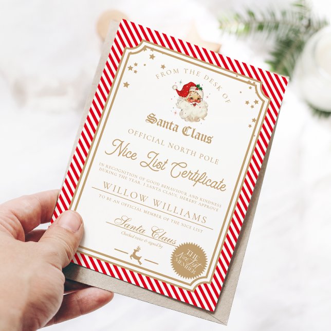 Red Stripe Nice List Certificate Card (Nice List Certificate)