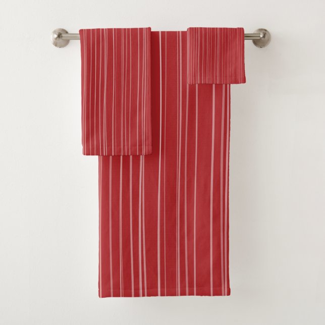 Red Stripe Pattern Bath Towel Set (Insitu)