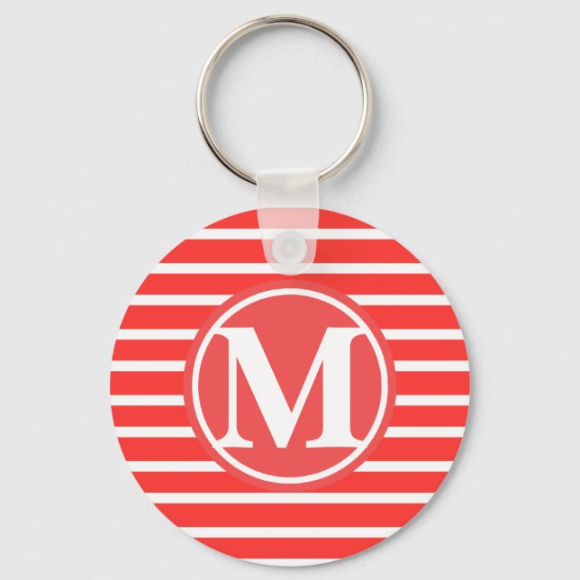 Red Stripe Pattern Monogrammed Key Ring (Front)
