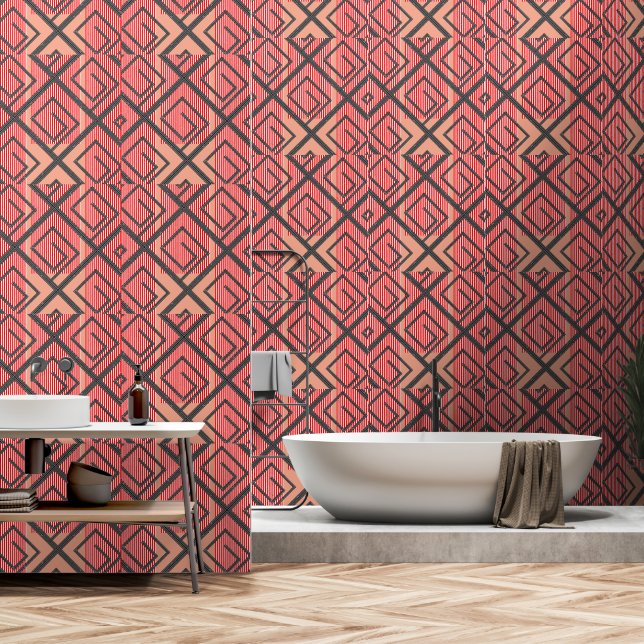 Red Stripe + Peach       Wallpaper (Bathroom)