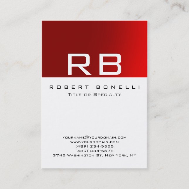 Red Stripe White Background Monogram Business Card (Front)