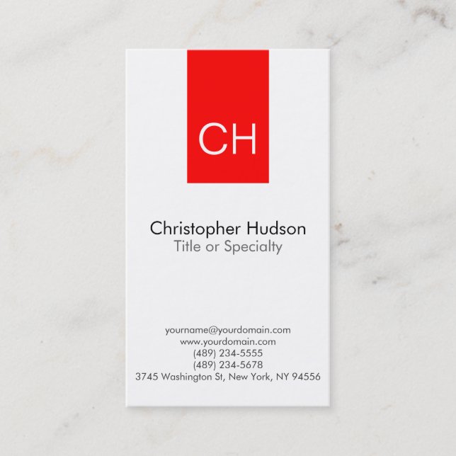 Red Stripe White Monogram Business Card (Front)