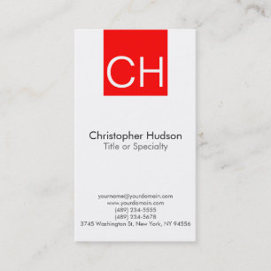 Red Stripe White Monogram Simple Business Card