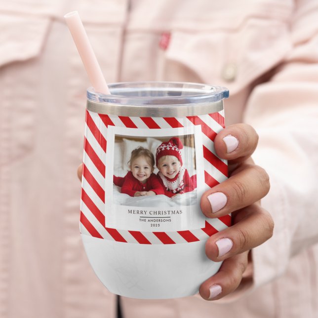 "Red Stripe with Photo Merry Christmas and Name  (Creator Uploaded)