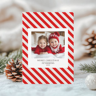 "Red Stripe with Photo Merry Christmas and Name  Invitation