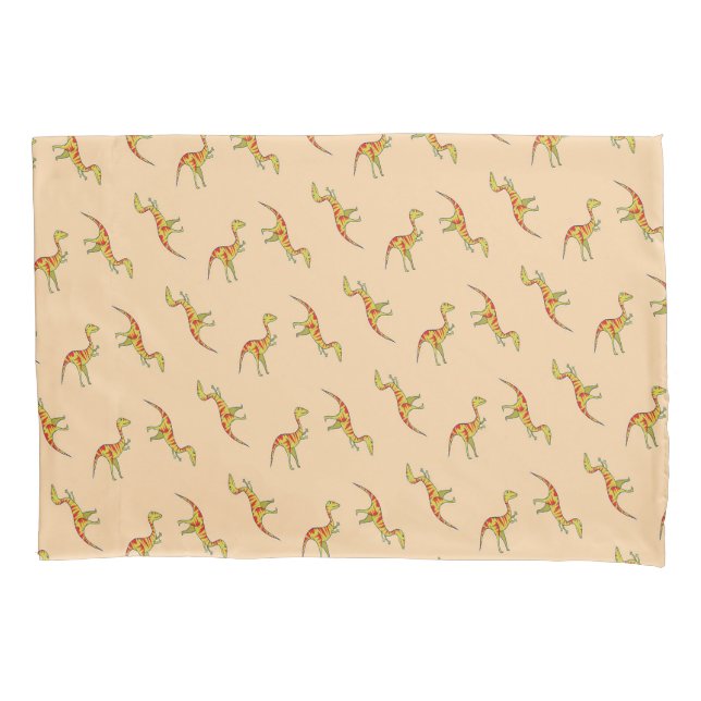 Red stripe yellow dinosaurs pattern pillowcase (Front)