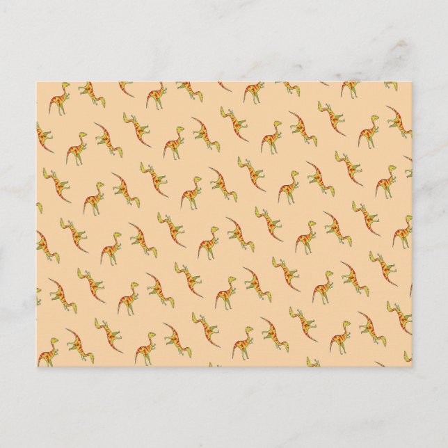 Red stripe yellow dinosaurs pattern postcard (Front)