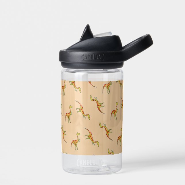 Red stripe yellow dinosaurs pattern water bottle (Left)