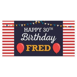Red Striped Balloons Large Birthday Banner 