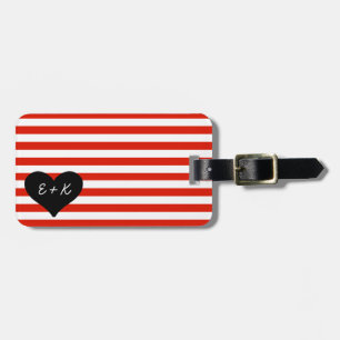 Red Striped Black Heart Luggage Tag