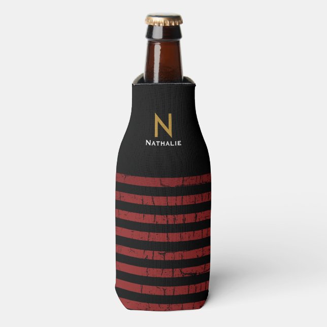 red striped bottle cooler with name (Bottle Front)