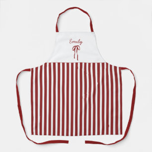Red Striped Christmas Apron with Bow
