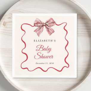Red Striped Coquette Bow Baby Shower Napkin