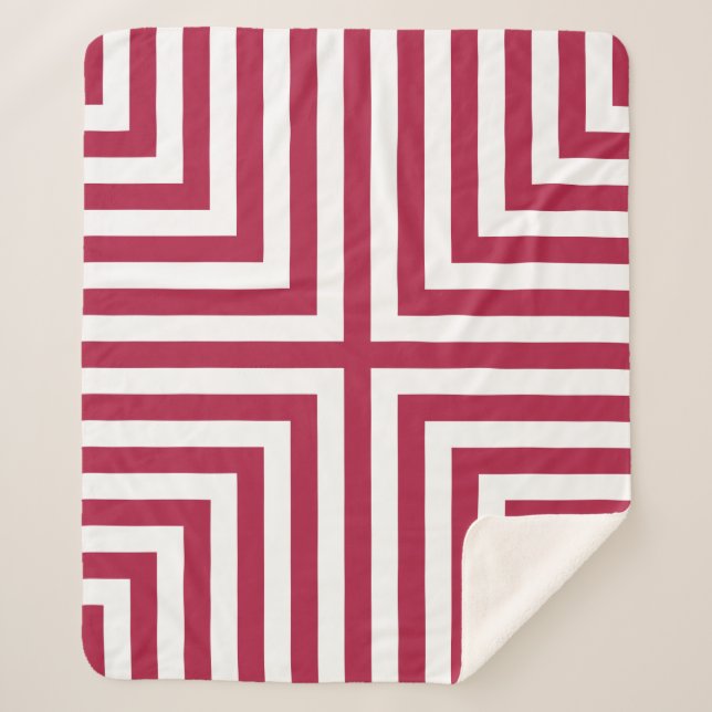 Red Striped Corner Box Repeat Pattern Sherpa Blanket (Front)