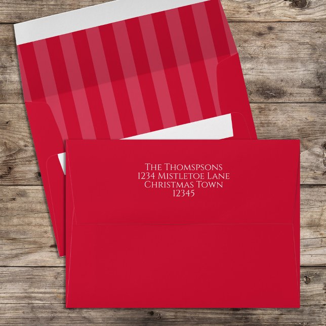 Red Striped Cute Christmas Simple 5x7 Custom Envelope (Simple red striped festive envelope. )