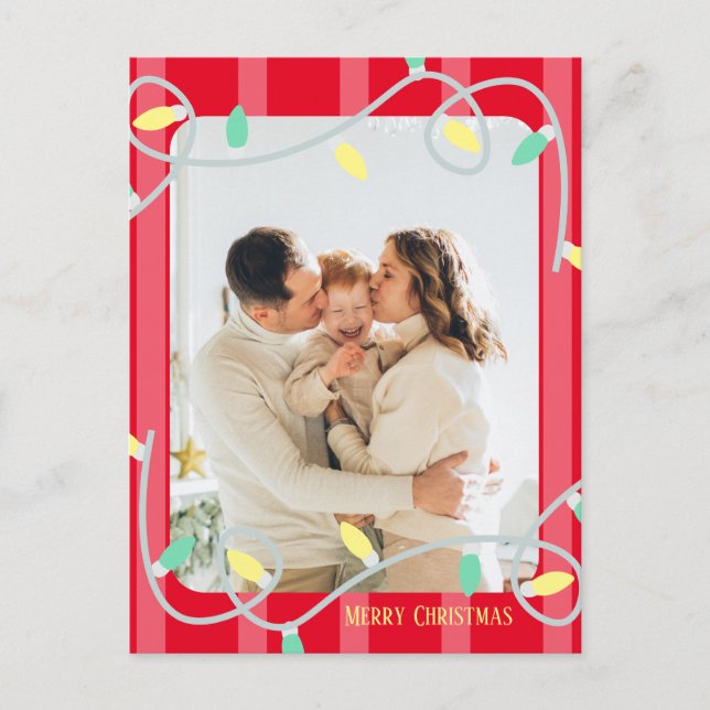 Red Striped Family Photo Christmas Card (Front)