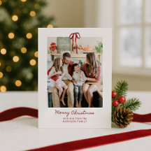 Red Striped Family Photo Christmas Card 