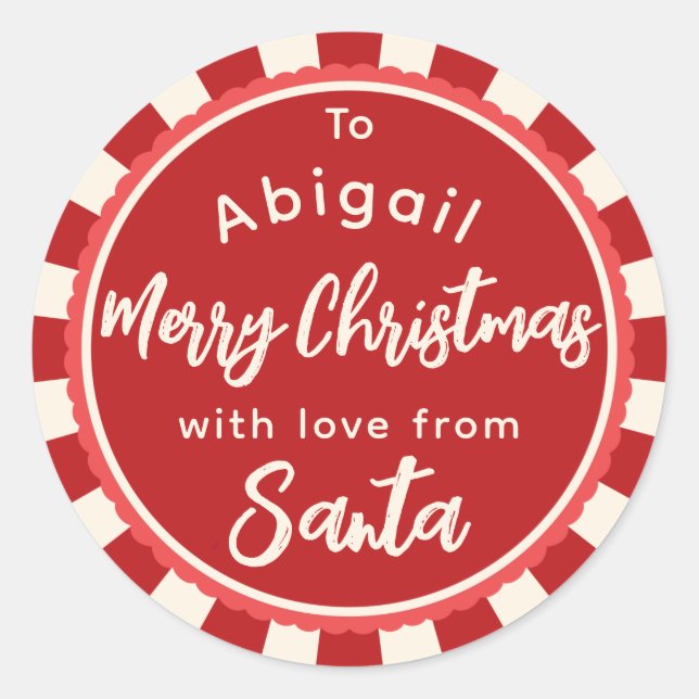 Red striped From Santa gift sticker (Front)