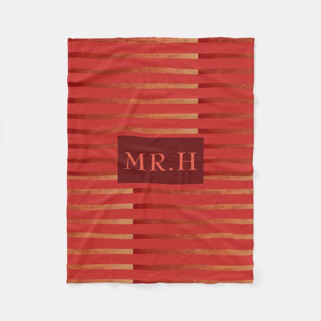 Red Striped Geometric Fleece Blanket (Front)