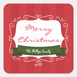 Red Striped & Green Whimsical Christmas Sticker
