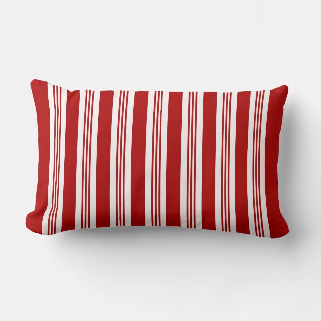 Red Striped Nautical Lumbar Pillow (Front)