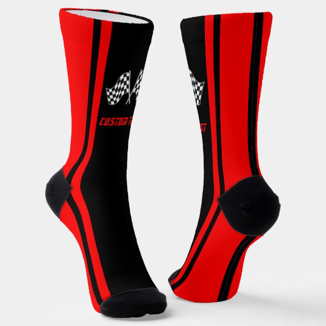Red Striped Racing Car Flags - Personalised Socks (Angled)