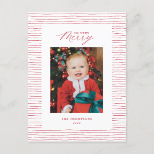 Red Striped So Very Merry Photo Christmas Postcard