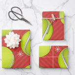 Red Striped Tennis Christmas Balls & Snowflakes  Wrapping Paper Sheet<br><div class="desc">Wrap your gifts nicely with this cool,  tennis theme wrapping paper!</div>