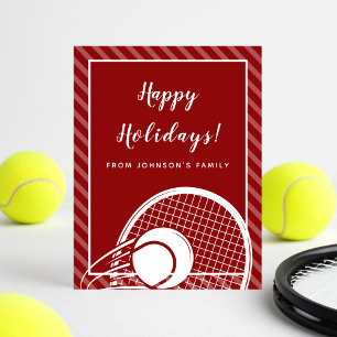 Red Striped Tennis Holiday Greeting Card