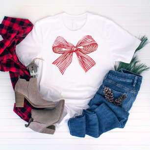 Red Striped Watercolor Bow  T-Shirt