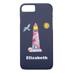 Red Striped Watercolor Lighthouse Custom iPhone 8/7 Case