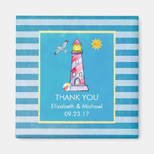 Red Striped Watercolor Lighthouse Thank You Custom Magnet