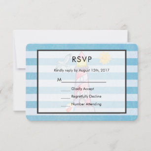 Red Striped Watercolor Lighthouse Wedding RSVP