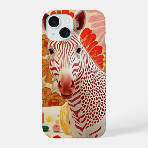 Red Striped Zebra Collage Art - Fun and Colourful  iPhone 15 Case