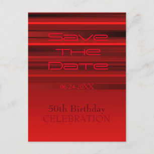 Red Stripes 50th Birthday Save the Date Postcard