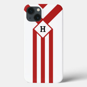Red Stripes and Chevrons with Monogram on White iPhone 13 Case
