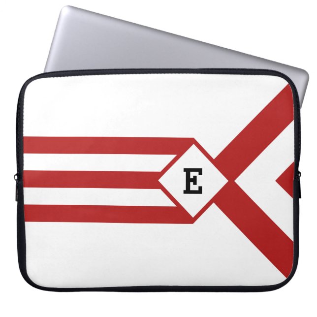 Red Stripes and Chevrons with Monogram on White Laptop Sleeve (Front)
