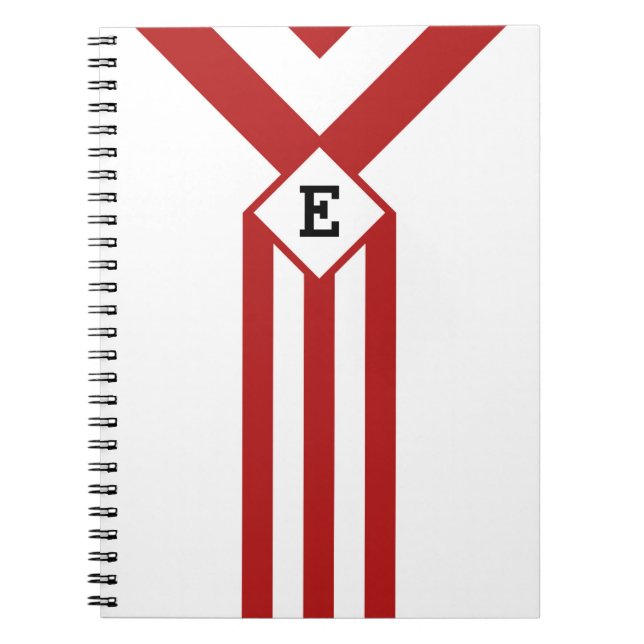 Red Stripes and Chevrons with Monogram on White Notebook (Front)