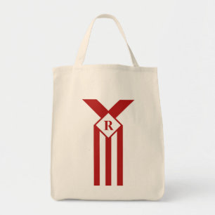 Red Stripes and Chevrons with Monogram on White Tote Bag