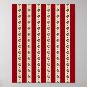 Red Stripes And Flowers Poster