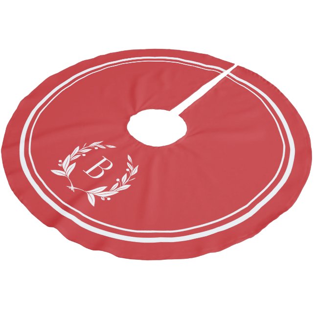 Red Stripes and Wreath Monogram Tree Skirt (Angled)