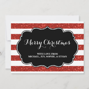 Red Stripes Black and White Merry Christmas Holiday Card