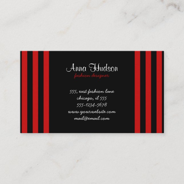 Red Stripes, Black Stripes, Striped Pattern, Lines Business Card (Front)