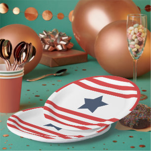 Red Stripes Blue Star Patriotic Paper Plate