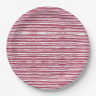 Red Stripes Bordeaux  Paper Plate