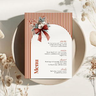 Red Stripes Christmas Dinner Party Menu Card