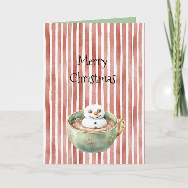 Red Stripes Christmas Happy Marshmallow in Cocoa Card (Front)